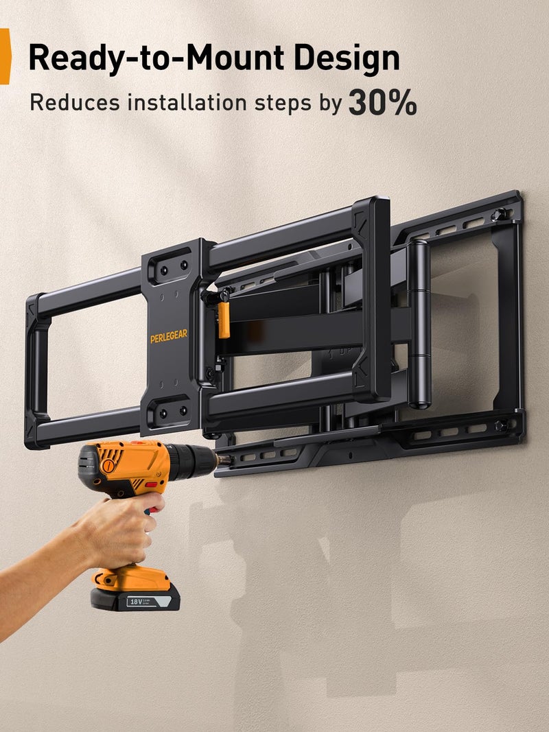 Perlegear UL-Listed Full Motion TV Wall Mount for 42â€“90 Inch TVs up to 150 lbs, Pre-Assembled TV Mount with Tool-Free Tilt, Swivel, Extension, Max VESA 600 x 400mm, 12â€³/16â€³/18â€³/24â€³ Wood Studs, PGLF16 - Image 4