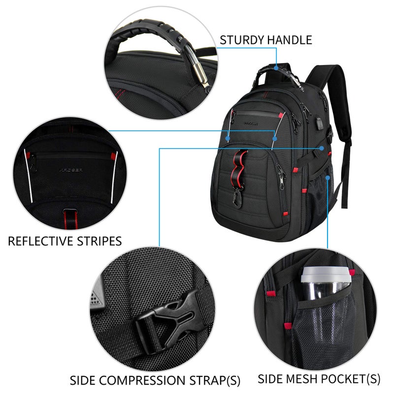 KROSER Travel Laptop Backpack 17.3 inch XL Computer Backpack Stylish College Backpack with RFID Pockets USB Charging Port REFLECTIVE STRIPS Water-Repellent Daypack for Business/Men - Image 4