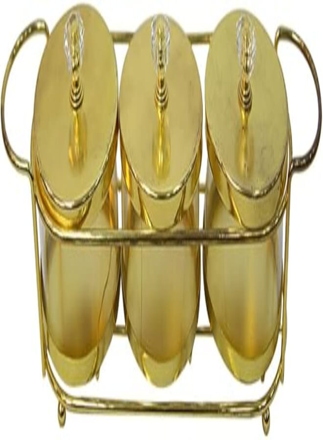 Generic Glass Spice Set with Gold Metal Holder and Crystal Mask 3-Pieces Set, Multicolor 