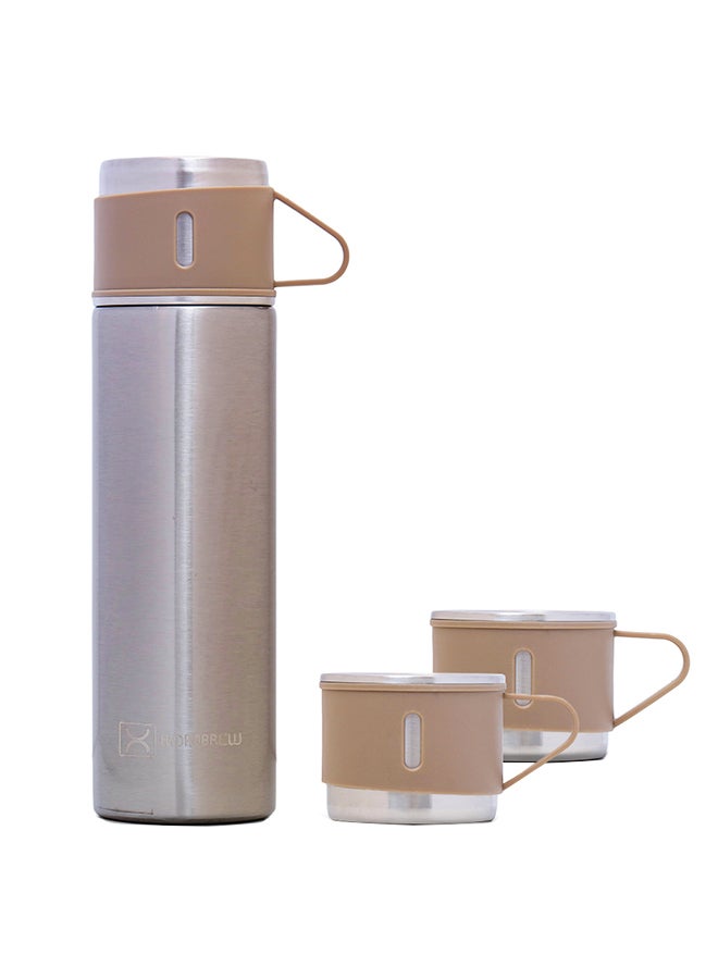 HYDROBREW Double Wall Insulated Tumbler Vacuum Flask With 2 X 150 ML Cup - Ivory - Image 1