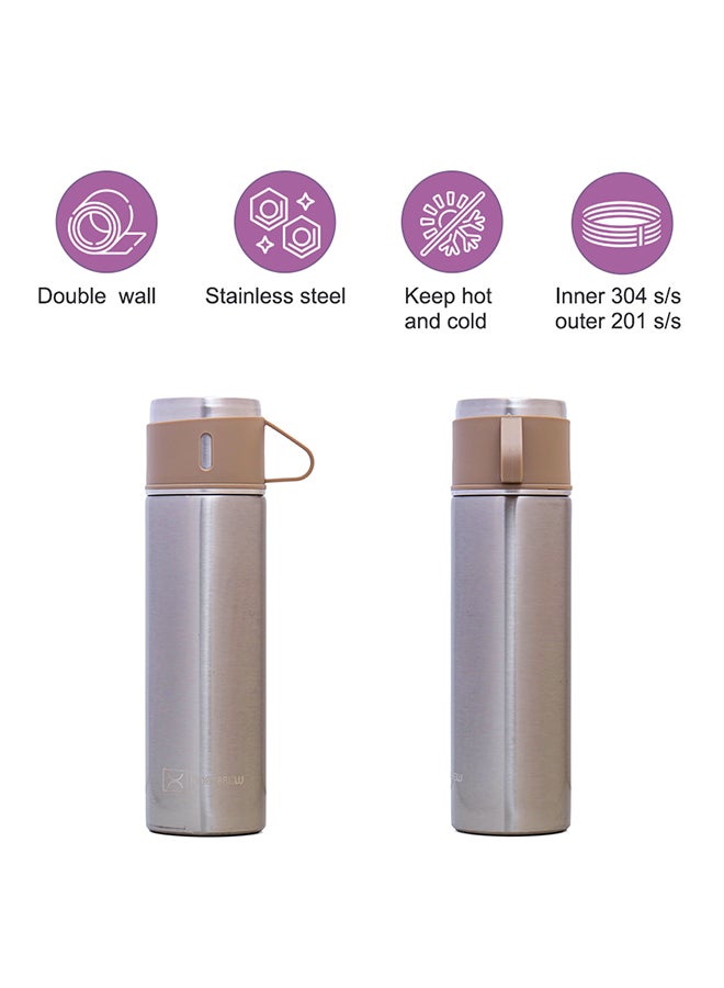 HYDROBREW Double Wall Insulated Tumbler Vacuum Flask With 2 X 150 ML Cup - Ivory - Image 5