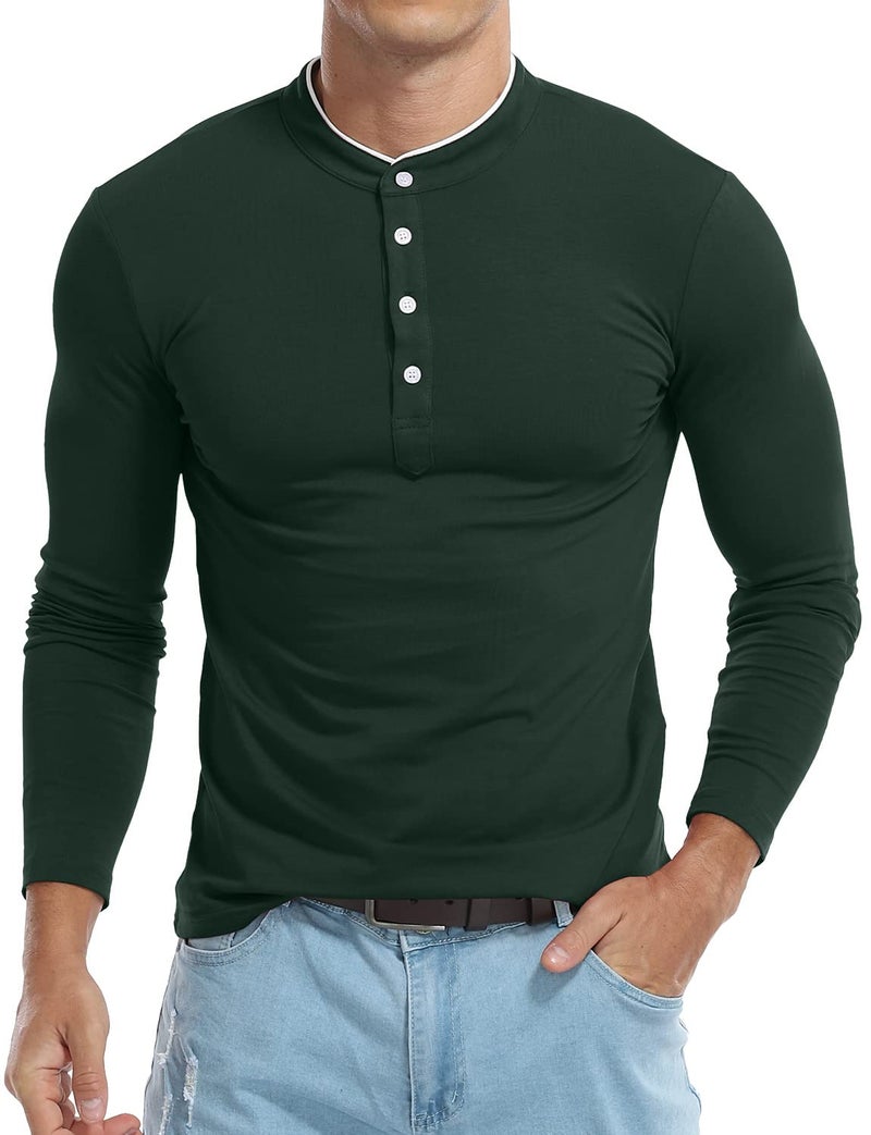 KUYIGO Men's Long Sleeve Polo Shirts Casual Military Golf St Patrick's Day Collared Shirt Forest Green Small - Image 2