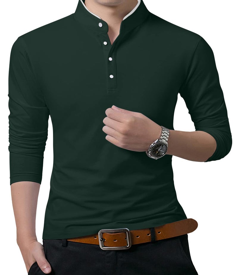 KUYIGO Men's Long Sleeve Polo Shirts Casual Military Golf St Patrick's Day Collared Shirt Forest Green Small - Image 1