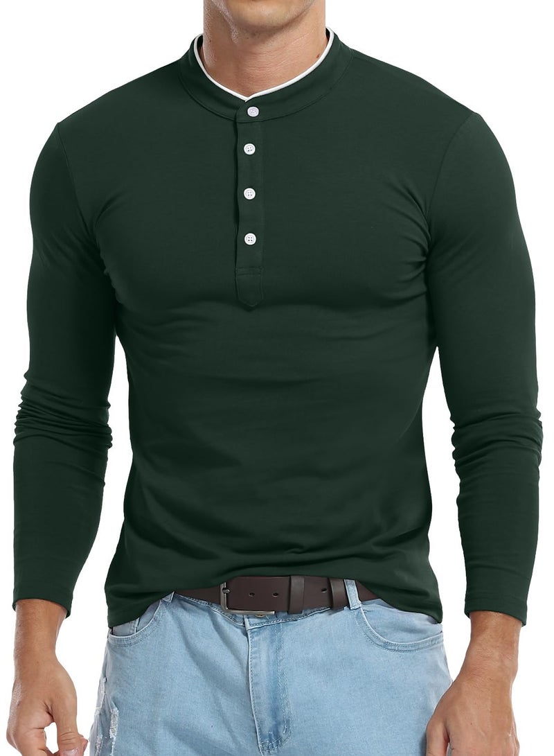 KUYIGO Men's Long Sleeve Polo Shirts Casual Military Golf St Patrick's Day Collared Shirt Forest Green Small - Image 3