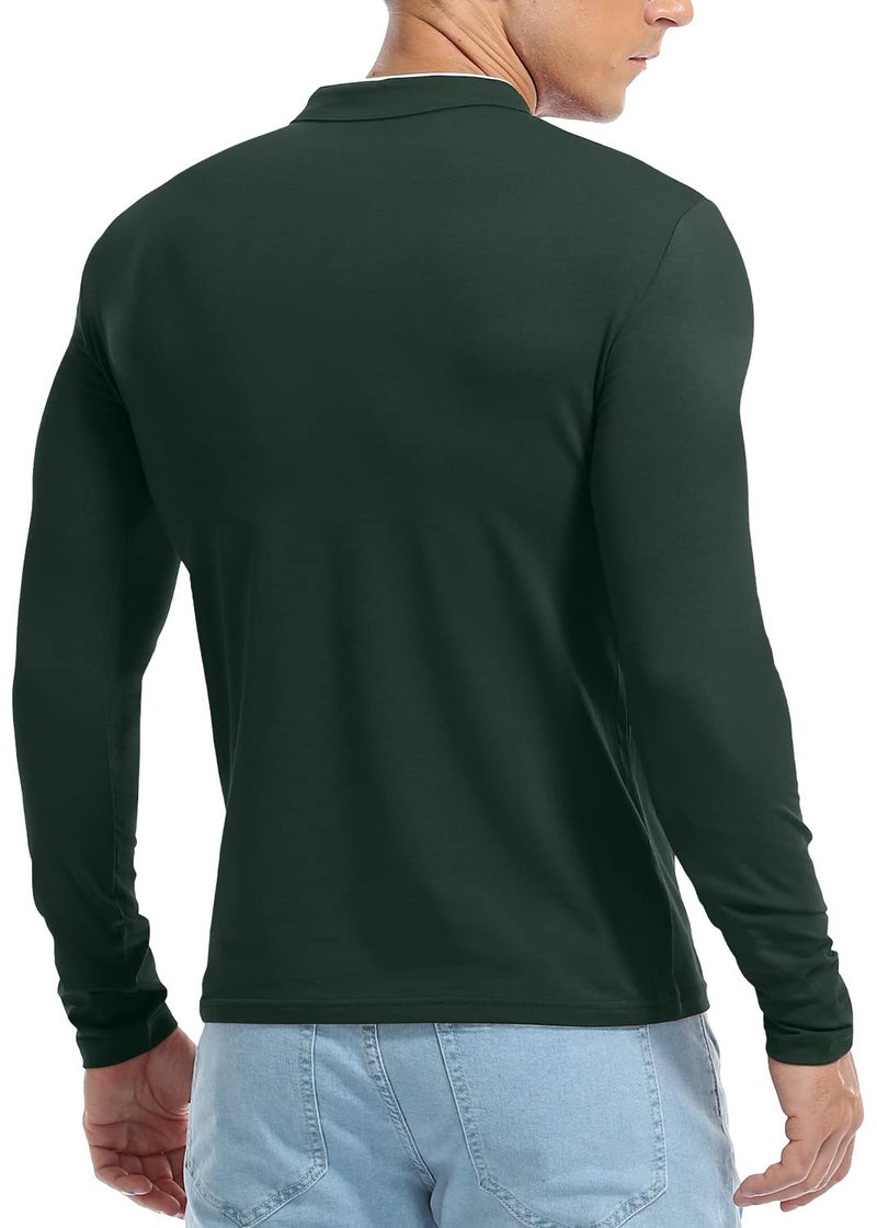 KUYIGO Men's Long Sleeve Polo Shirts Casual Military Golf St Patrick's Day Collared Shirt Forest Green Small - Image 5