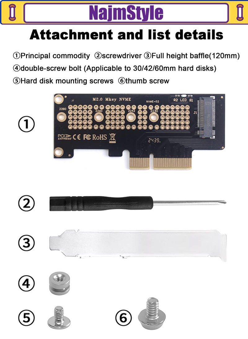 NajmStyle M.2 NVME to PCIe 3.0/4.0 x4 Adapter, M.2 NVME to PCIe 3.0/4.0 x4 Adapter for Supports The 230/2242/2260/2280 SSD of The M.2 NVME Protocol - Image 2