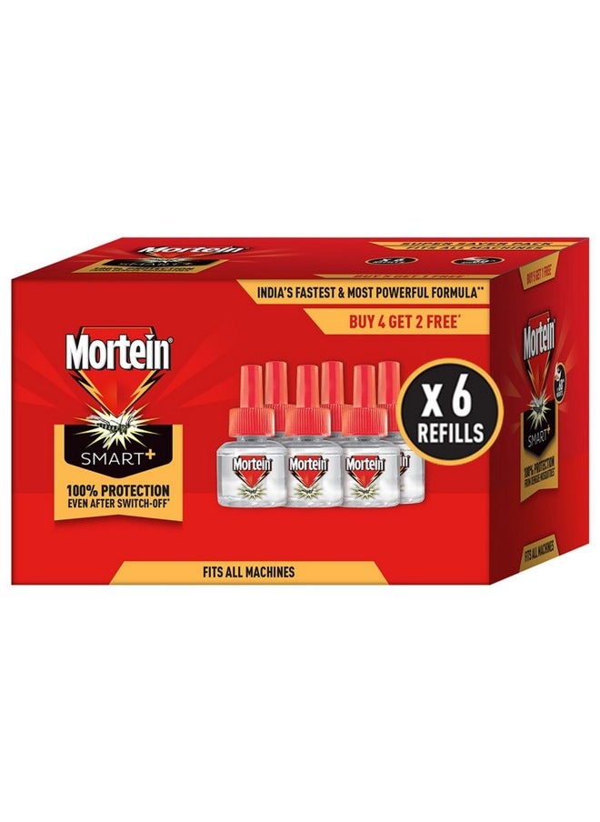 45Ml X 6 (Buy 4 Get 2 Free) Fits All Machines | Smartplus Mosquito Repellent Refill | Mosquito Repellent & Killer | 100% Protection From Dengue Mosquitoes, Pack Of 6