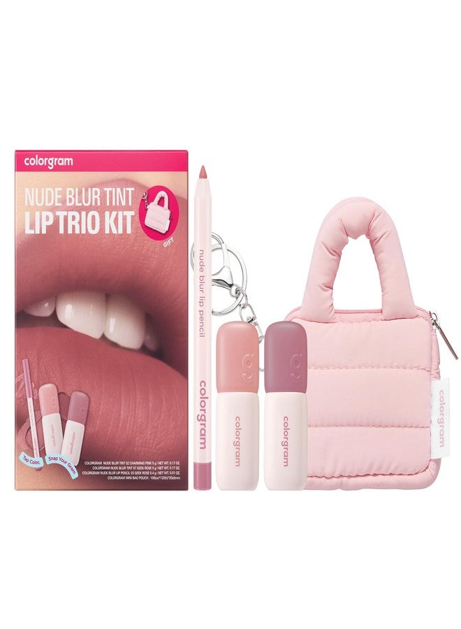 COLORGRAM NUDE BLUR TINT LIP TRIO KIT 01 COOL KIT | K-Beauty Makeup | Soft Matte Lip Stain | Powdery Finish | 2-in-1 Lip & Cheek | Lightweight & Buildable - Image 1