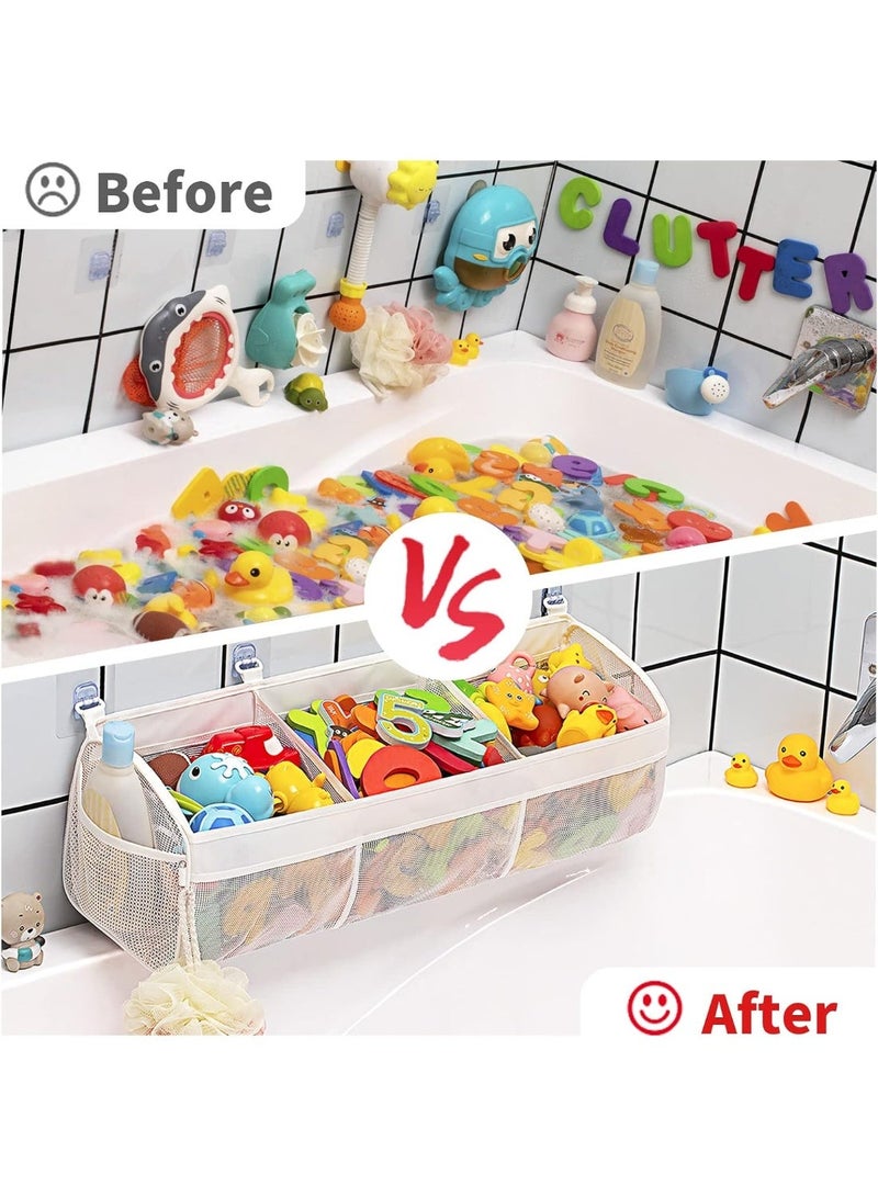 Bath Toy Organizer for Kids, 3 Compartment Large Opening Bathtub Toy Storage Holder with Mesh Design, Easy Access Baby Bath Accessories Organizer for Bathroom, Quick Dry Toy Basket with Strong Hooks, Practical Gift for Families - Image 3