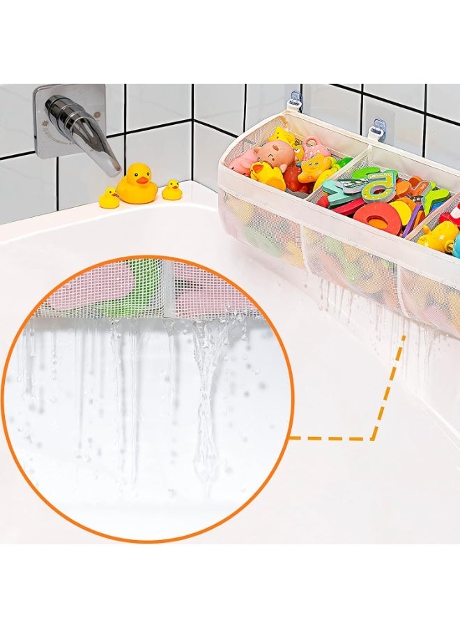 Bath Toy Organizer for Kids, 3 Compartment Large Opening Bathtub Toy Storage Holder with Mesh Design, Easy Access Baby Bath Accessories Organizer for Bathroom, Quick Dry Toy Basket with Strong Hooks, Practical Gift for Families - Image 2