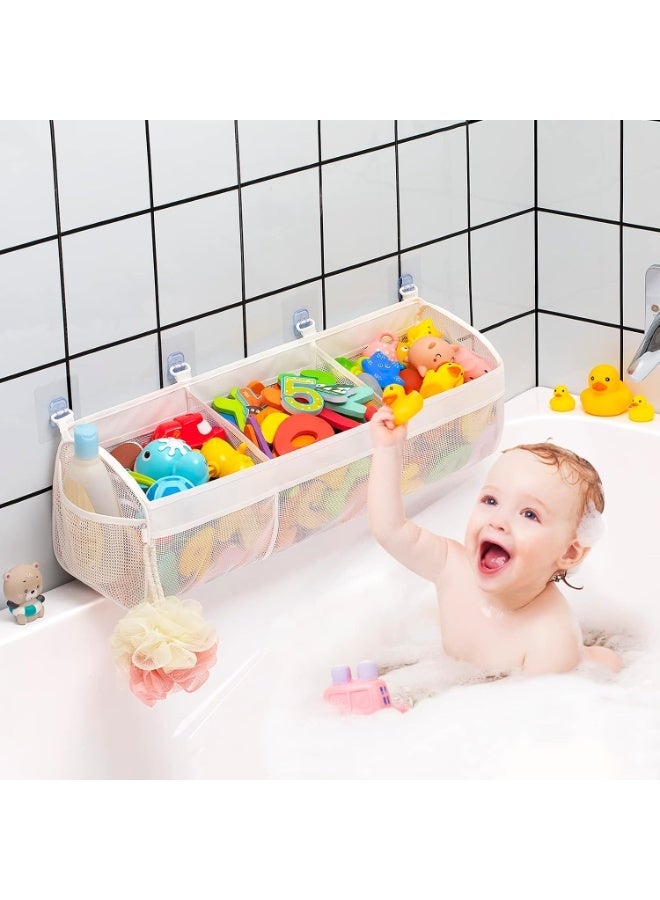 Bath Toy Organizer for Kids, 3 Compartment Large Opening Bathtub Toy Storage Holder with Mesh Design, Easy Access Baby Bath Accessories Organizer for Bathroom, Quick Dry Toy Basket with Strong Hooks, Practical Gift for Families - Image 1