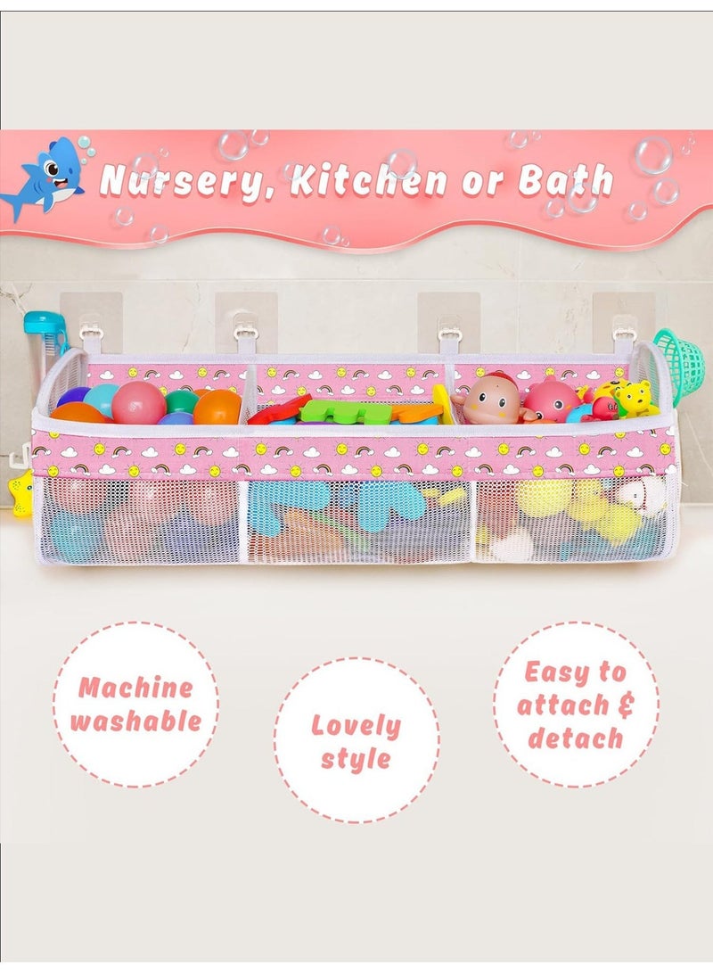 Bath Toy Organizer for Kids, 3 Compartment Large Opening Bathtub Toy Storage Holder with Mesh Design, Easy Access Baby Bath Accessories Organizer for Bathroom, Quick Dry Toy Basket with Strong Hooks, Practical Gift for Families - Image 5