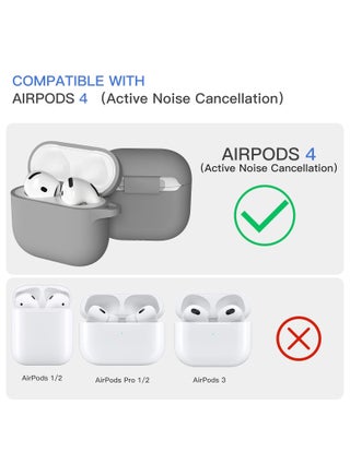 Silicone Case Set for AirPods 4th Generation/4 ANC Protective Cover 2024 with Lanyard/Keychain/Cleaner Kit/Ear Tips (Gray, Enhanced) - view 2