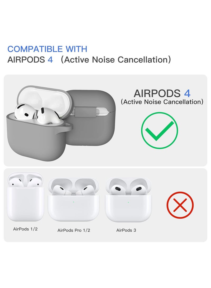 Silicone Case for AirPods 4th Generation Case Cover [Active Noise Cancellation], for AirPods 4 Case Silicone Protective Cover 2024 with Lanyard/Keychain/Cleaner Kit/Ear Tips (Gray, Enhanced)  - Image 2