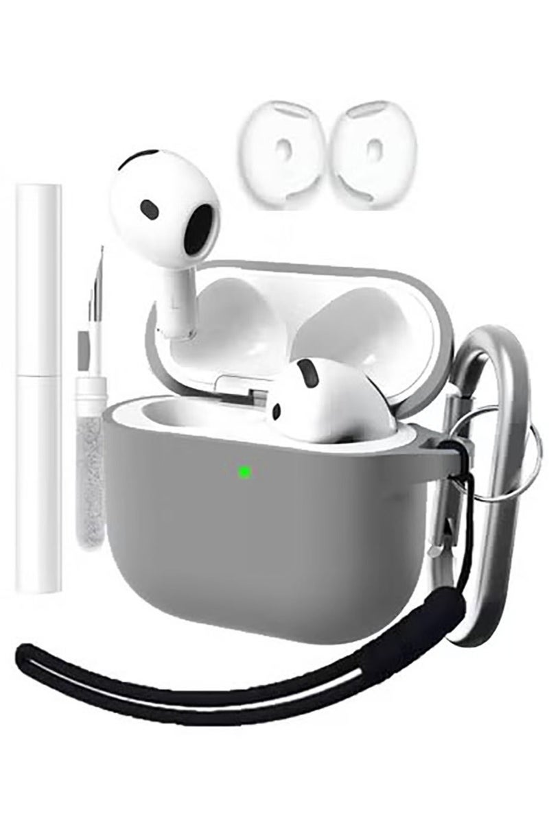 QIRG Silicone Case Set for AirPods 5/AirPods 4 Protective Cover with Lanyard/Keychain/Cleaner Kit/Ear Tips (Gray, Enhanced) - Image 1