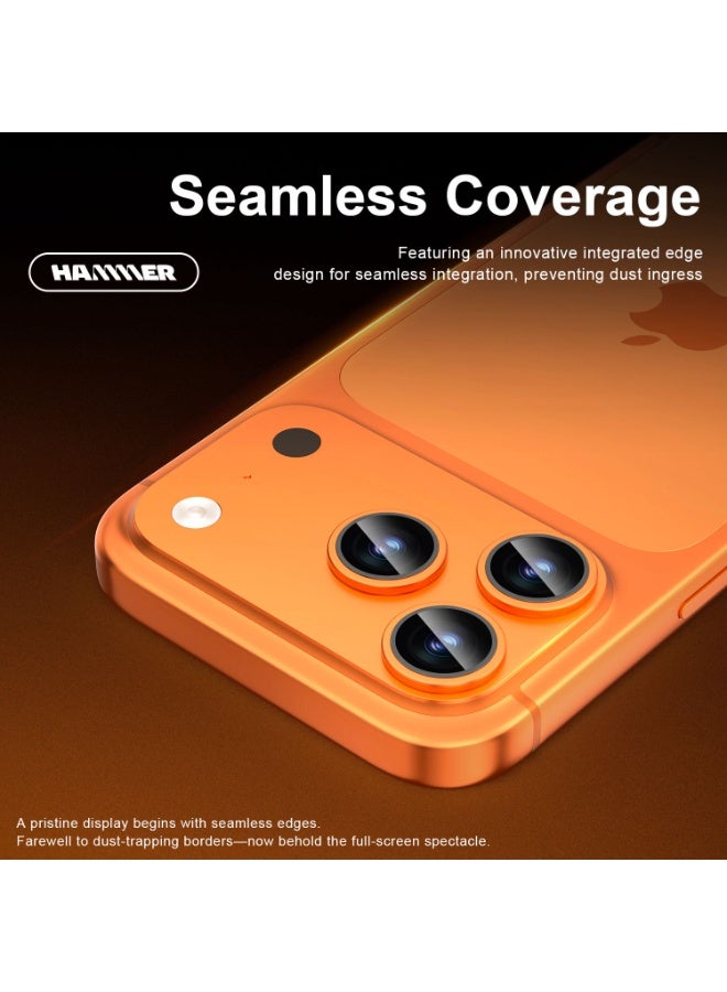 Hammer Camera Lens Protector for iPhone 17 Pro, robust scratch and drop protection, full coverage, 3D metal construction, case compatible, tempered glass camera cover, orange color. - Image 3