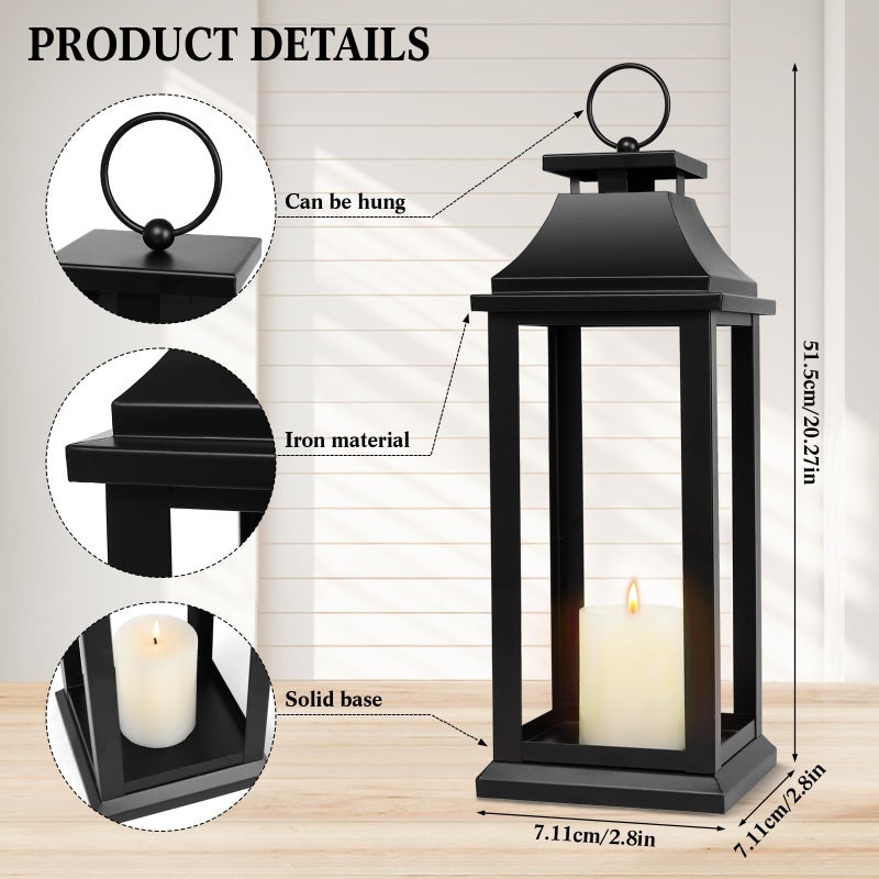 SUJUN Modern Farmhouse Black Lantern Candle Holder â€“ 18â€ Hanging Decorative Lantern for Indoor & Outdoor Home DÃ©cor â€“ Ideal for Parties, Weddings, Porches, and Events (No Glass Panel), Size Medium - Image 2