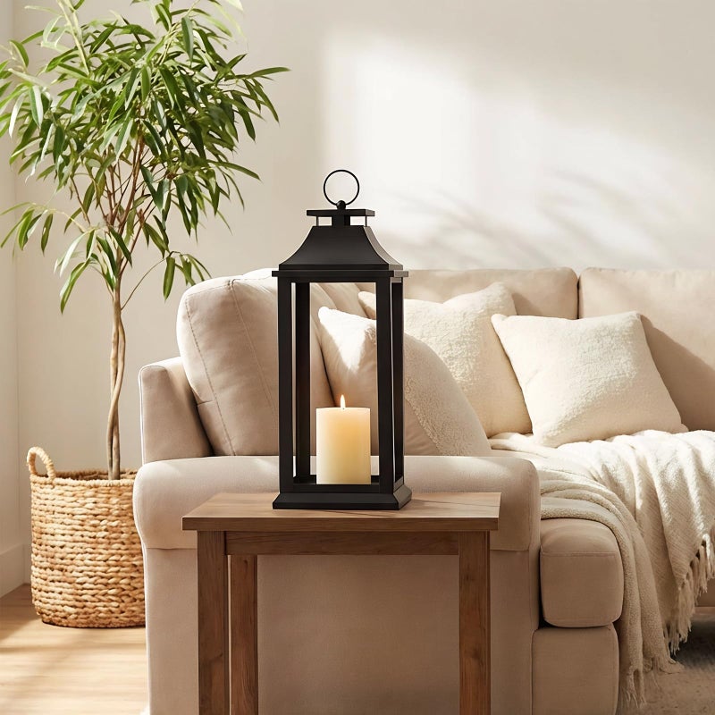 SUJUN Modern Farmhouse Black Lantern Candle Holder â€“ 18â€ Hanging Decorative Lantern for Indoor & Outdoor Home DÃ©cor â€“ Ideal for Parties, Weddings, Porches, and Events (No Glass Panel), Size Medium - Image 4