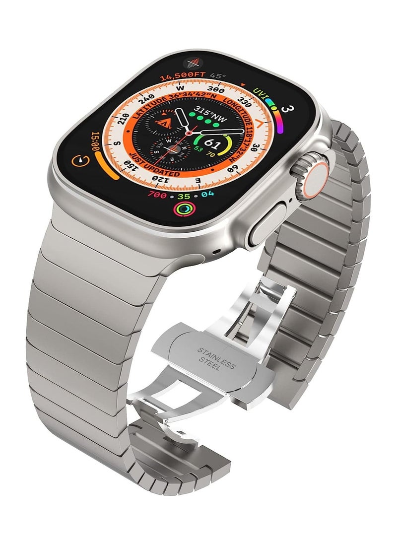 O Ozone Titanium Metal Watch Band For Apple Watch Series 10 | Ultra 2 | 8 Ultra | 9 | 8 | 7 | 6 , 49/46/45/44/42mm Staniless Metal Wristband Strap- Titanium  - Image 1