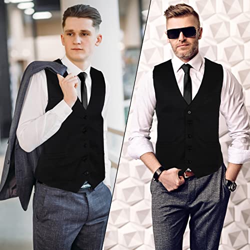 Haysandy Men's Formal Vest Set Business Classic Waistcoat with Necktie Bow Tie and Pocket Square for Tuxedo Wedding Dress (Black, Large) - Image 4