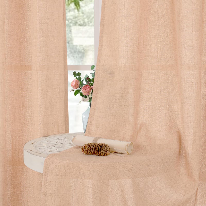 YoungsTex Linen Curtains 84 Inches Length for Living Room  Light Filtering Textured Bronze Grommet Window Drapes for Bedroom Office Hotel Decorative  Peach  52 x 84 Inch  2 Panels - Image 3