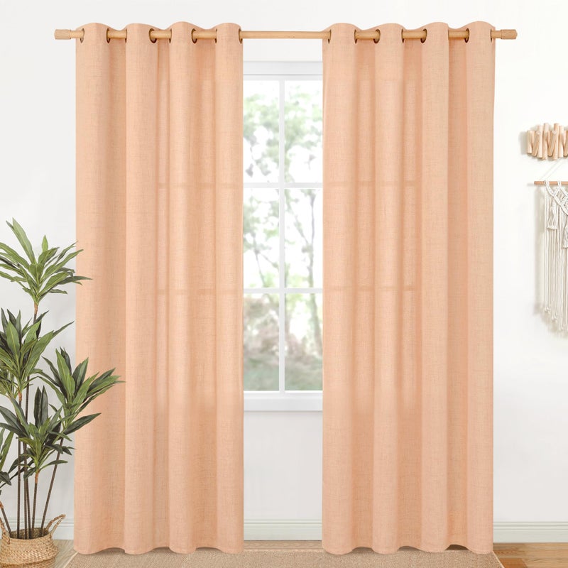 YoungsTex Linen Curtains 84 Inches Length for Living Room  Light Filtering Textured Bronze Grommet Window Drapes for Bedroom Office Hotel Decorative  Peach  52 x 84 Inch  2 Panels - Image 1