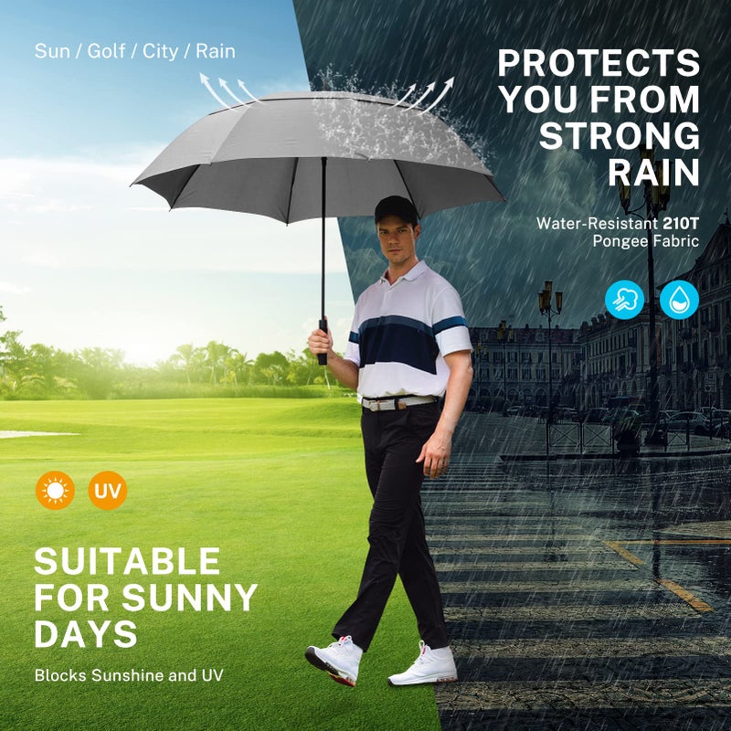 Gonex 68 Inch Extra Large Golf Umbrella, Automatic Open Travel Rain Umbrella with Windproof Water Resistant Double Canopy, Oversize Vented Umbrellas for 2-3 Men and UV Protection, Grey - Image 4
