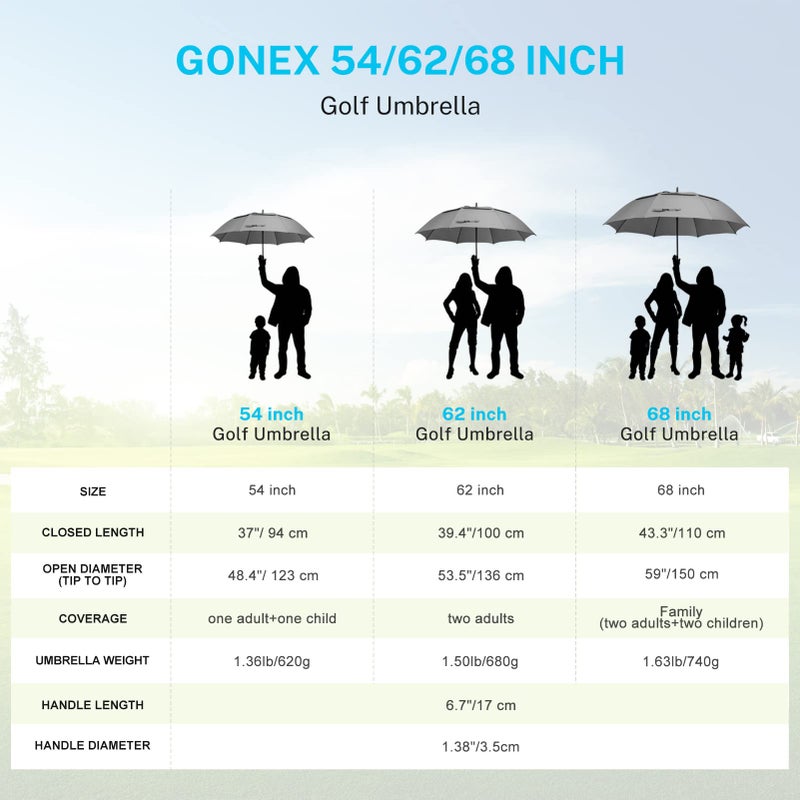 Gonex 68 Inch Extra Large Golf Umbrella, Automatic Open Travel Rain Umbrella with Windproof Water Resistant Double Canopy, Oversize Vented Umbrellas for 2-3 Men and UV Protection, Grey - Image 5