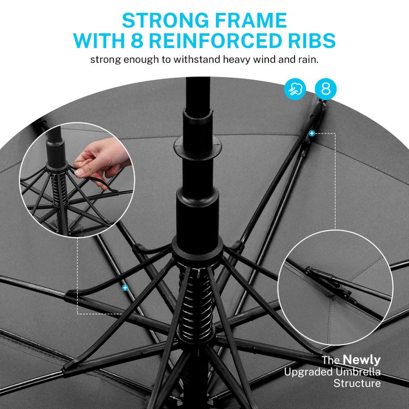 Gonex 68 Inch Extra Large Golf Umbrella, Automatic Open Travel Rain Umbrella with Windproof Water Resistant Double Canopy, Oversize Vented Umbrellas for 2-3 Men and UV Protection, Grey - Image 3