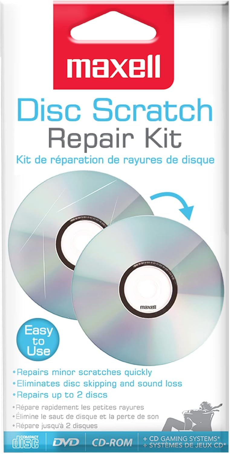 Maxell Maxell 190510 Disc Scratch Cleaner  Repair Kit for CDDVD  Eliminates Disc Skipping  Sound Loss Repairs Minor Scratches Quickly  Effectively  Repairs Up to 2 Discs  Easy to Use - Image 1