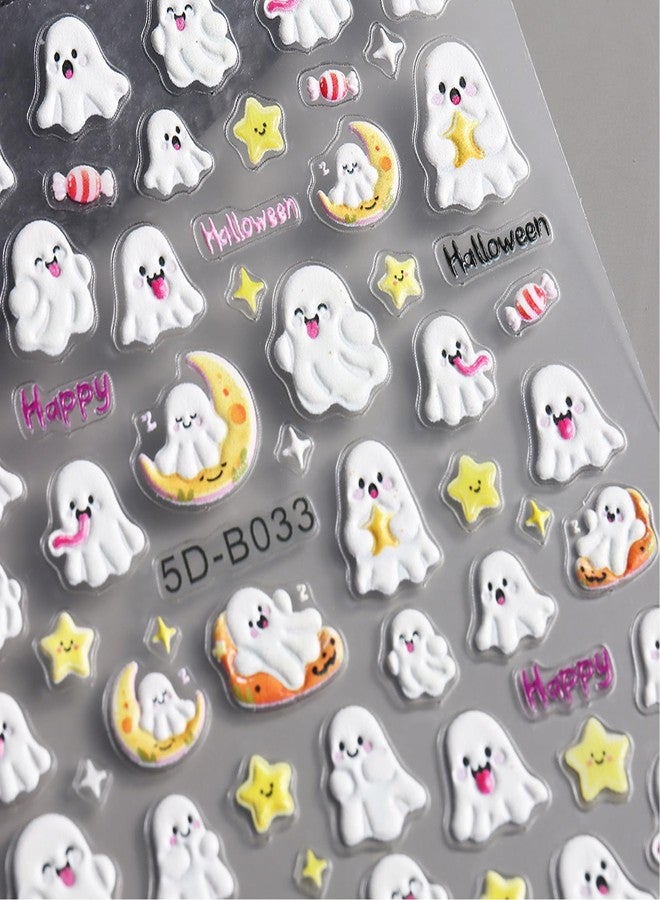TailaiMei 3 Sheets Embossed Halloween Nail Stickers, Pumpkin Ghost Pumpkin Spooky Self-Adhesive Nail Art Decals for DIY Nail Decorations (2504) - Image 5