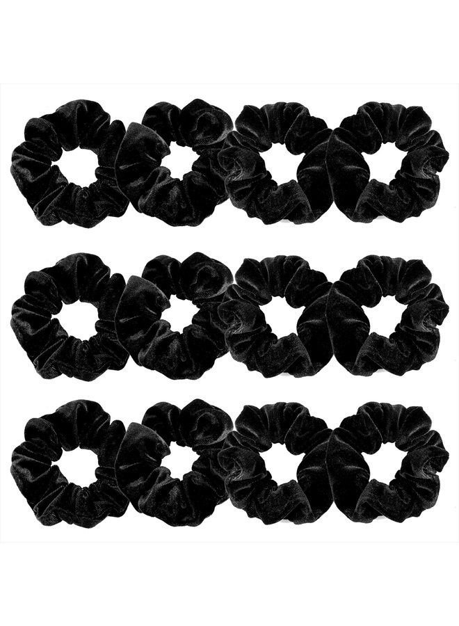 Whaline 12 Pieces Hair Scrunchies Velvet Elastics Scrunchy Bobbles Soft Hair Bands Hair Ties (Black) - Image 1