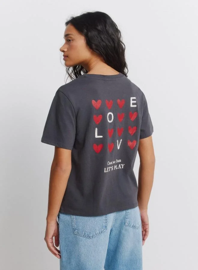 Springfield  Sustainable cotton front and back 'Love' and heart print short-sleeved T-shirt for Women | Best Price UAE