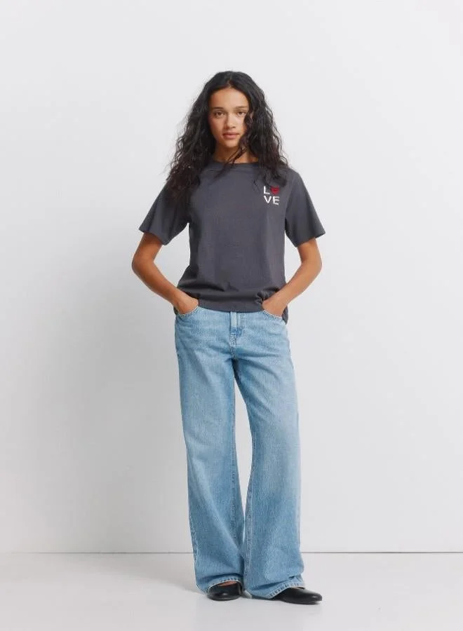 Springfield Sustainable cotton front and back 'Love' and heart print short-sleeved T-shirt