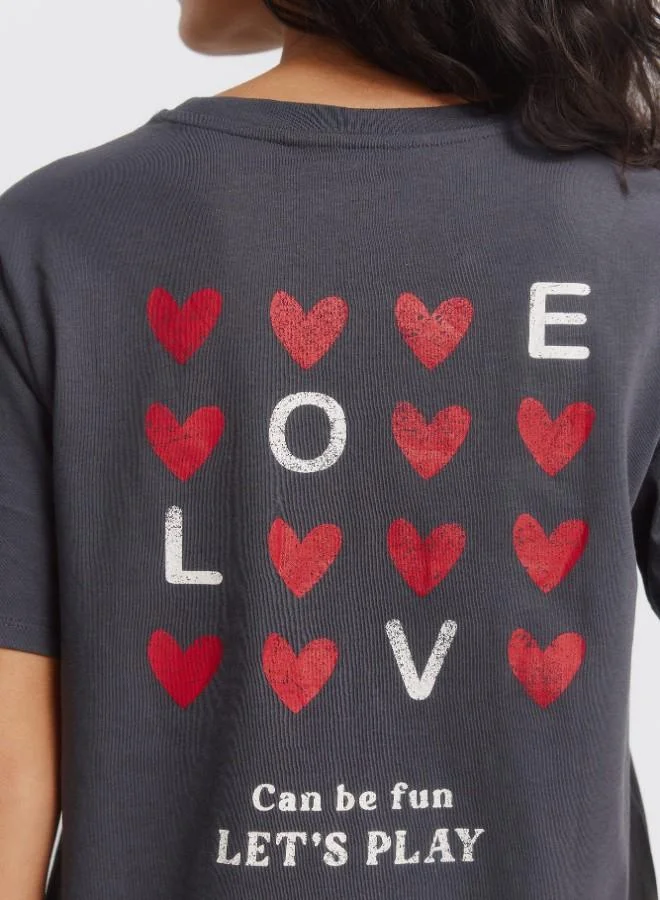 Springfield  Sustainable cotton front and back 'Love' and heart print short-sleeved T-shirt for Women | Best Price UAE