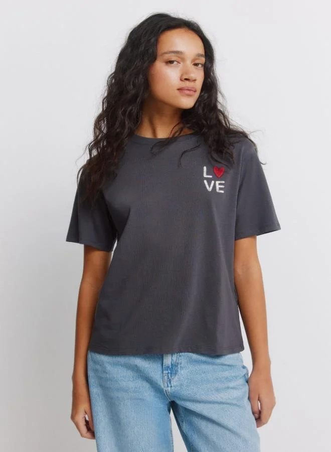Springfield  Sustainable cotton front and back 'Love' and heart print short-sleeved T-shirt for Women | Best Price UAE
