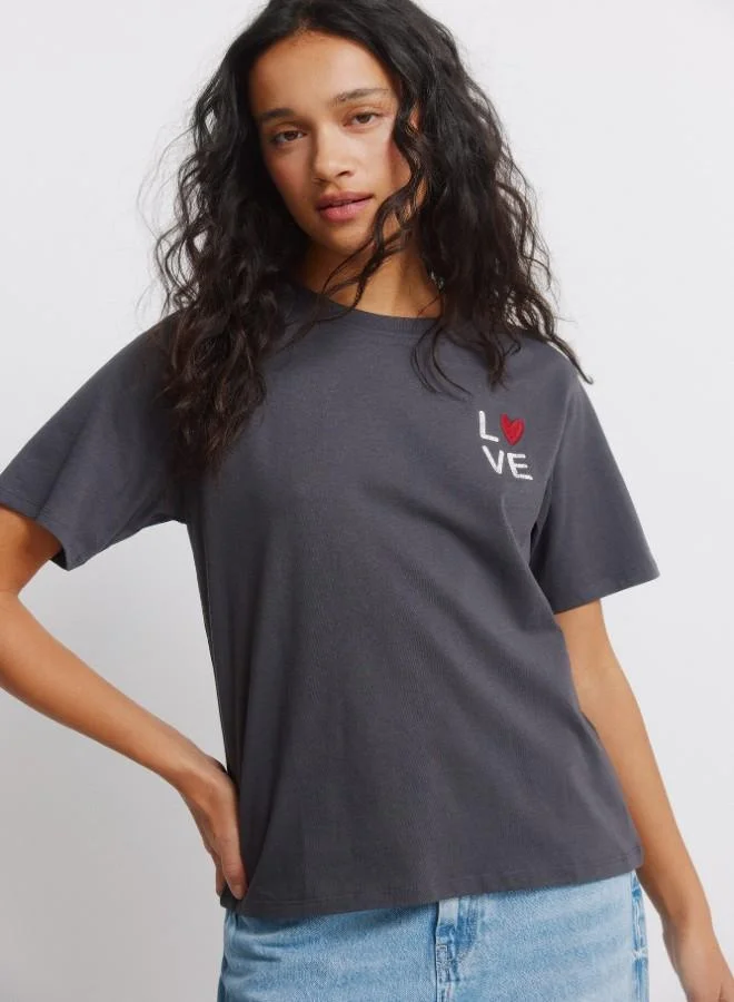 Springfield Sustainable cotton front and back 'Love' and heart print short-sleeved T-shirt