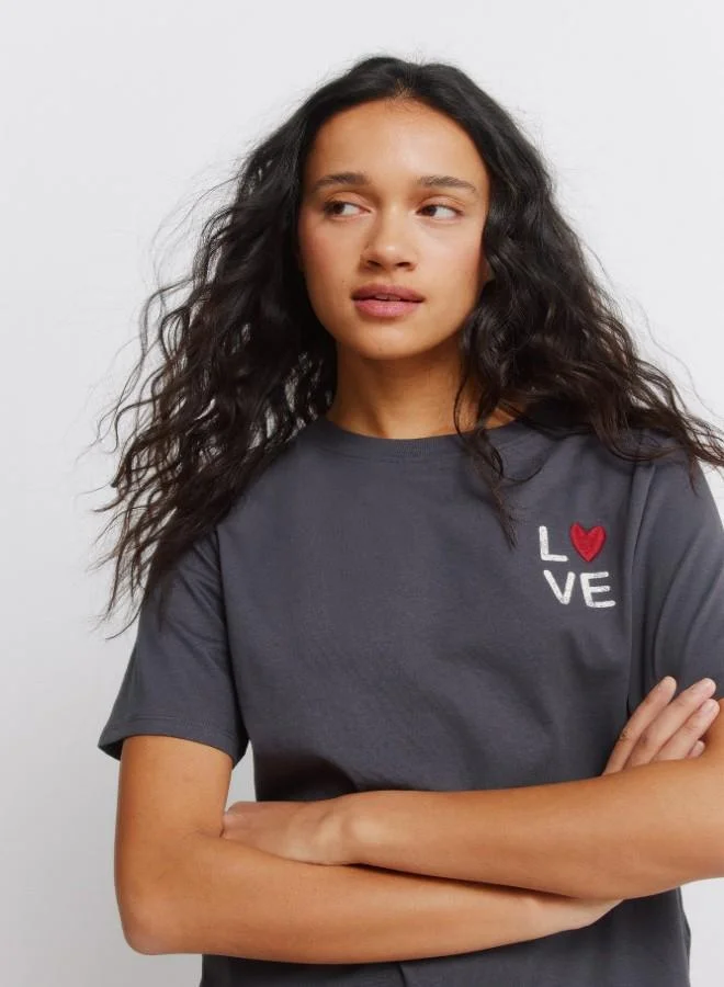 Springfield  Sustainable cotton front and back 'Love' and heart print short-sleeved T-shirt for Women | Best Price UAE