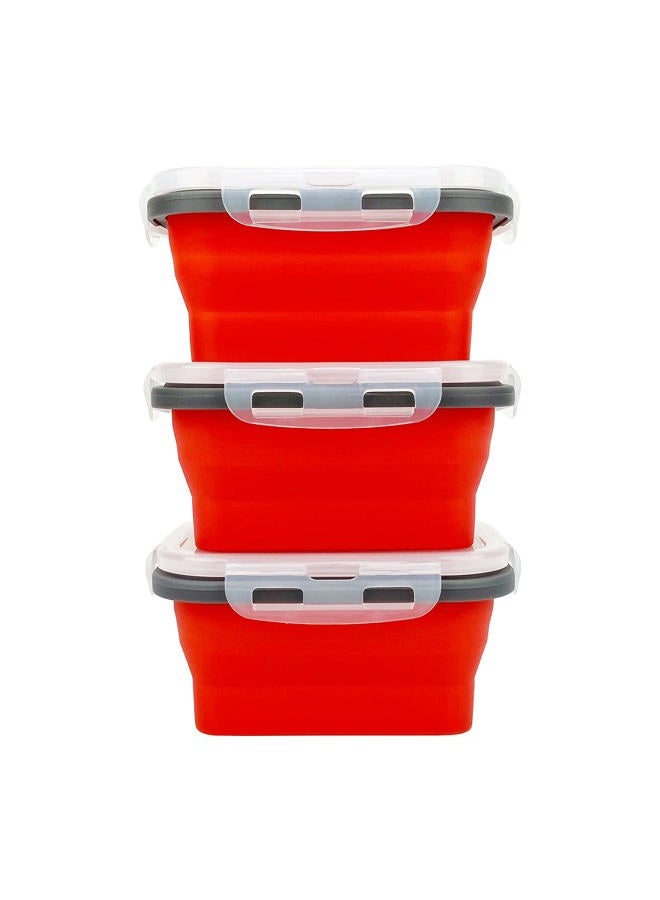CCyanzi 3piece Collapsible Food Storage Containers with Lids, Silicone Lunch Container, Microwave & Freezer Safe, Space Saving for Kitchen Cabinet and Camping Backpack,(red gray) - Image 2