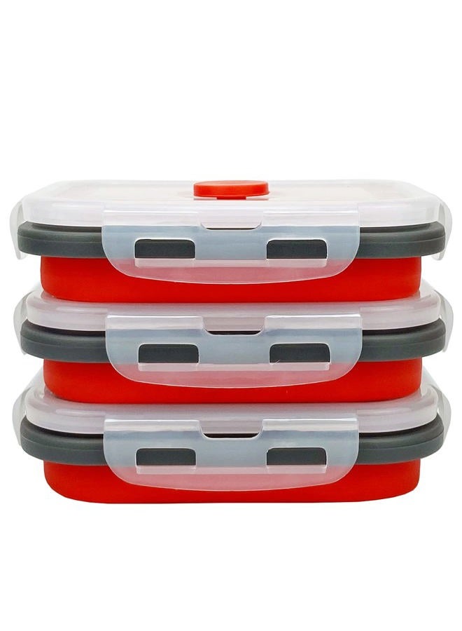 CCyanzi 3piece Collapsible Food Storage Containers with Lids, Silicone Lunch Container, Microwave & Freezer Safe, Space Saving for Kitchen Cabinet and Camping Backpack,(red gray) - Image 1