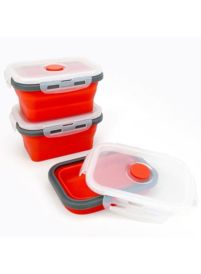 CCyanzi 3piece Collapsible Food Storage Containers with Lids, Silicone Lunch Container, Microwave & Freezer Safe, Space Saving for Kitchen Cabinet and Camping Backpack,(red gray) - Image 3