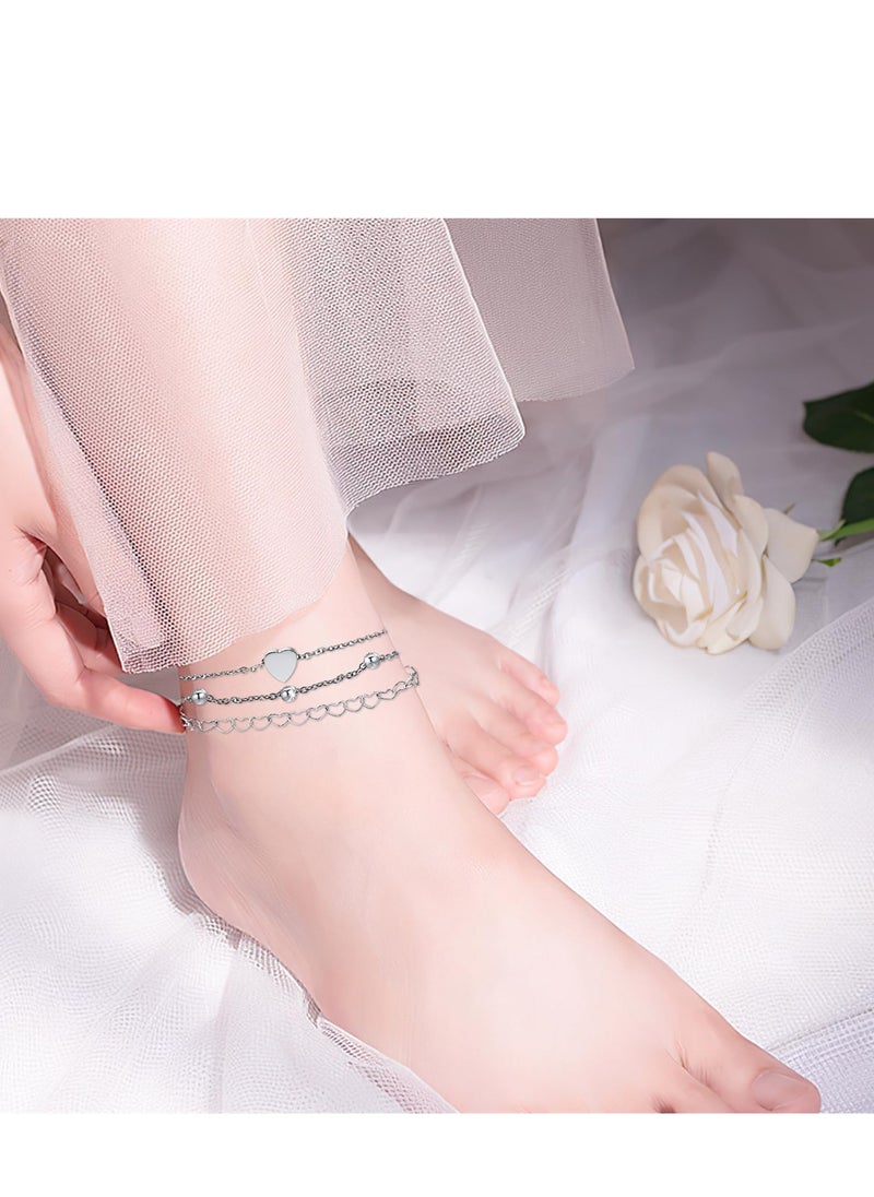 SYOSI - 2 Pcs Anklets for Women Heart Chain Ankle Bracelet, Adjustable Anklet for Women Teen Girls - Image 1