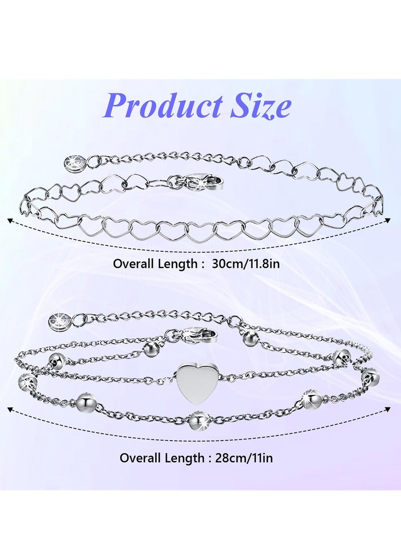 SYOSI - 2 Pcs Anklets for Women Heart Chain Ankle Bracelet, Adjustable Anklet for Women Teen Girls - Image 1