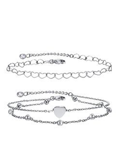 2 Pcs Anklets for Women Heart Chain Ankle Bracelet, Adjustable Anklet for Women Teen Girls