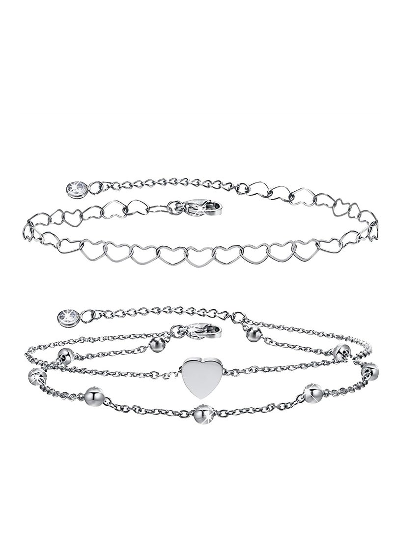 SYOSI - 2 Pcs Anklets for Women Heart Chain Ankle Bracelet, Adjustable Anklet for Women Teen Girls - Image 1