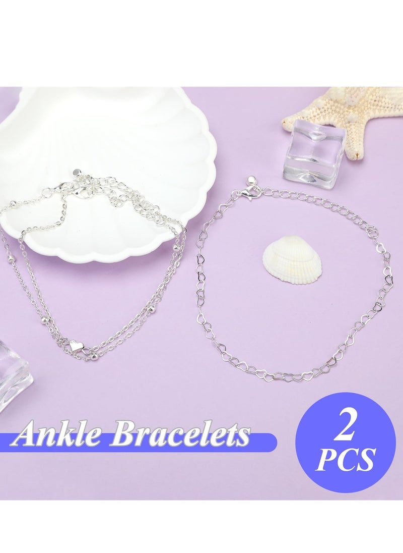 SYOSI - 2 Pcs Anklets for Women Heart Chain Ankle Bracelet, Adjustable Anklet for Women Teen Girls - Image 1