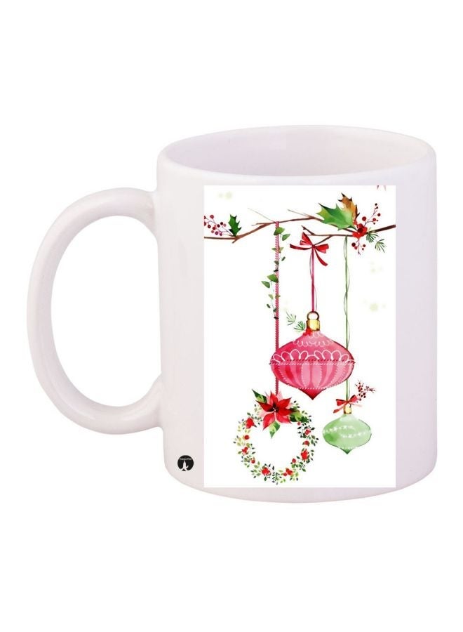 Hanging Ornaments Printed Coffee Mug White/Green/Pink 11ounce