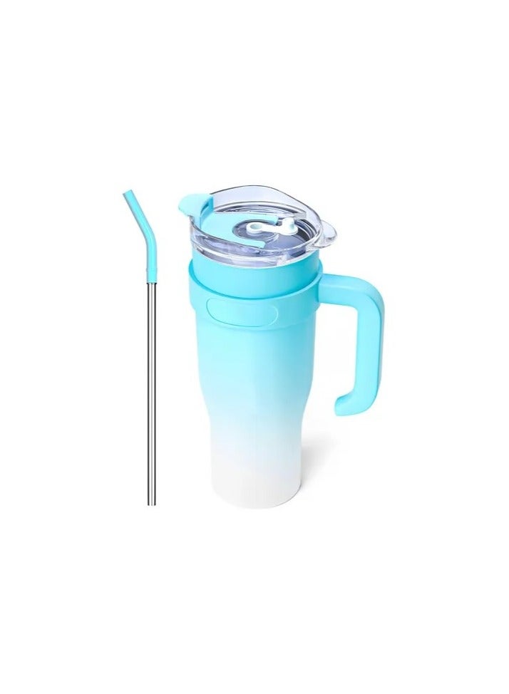 40 oz Insulated Stainless Steel Tumbler with Handle and Flip Straw – Spill-Proof Travel Mug – Double-Wall Vacuum – Hot & Cold Drink Thermos – Reusable Commuter Cup – Cup Holder Friendly – Key Lime  - Image 3