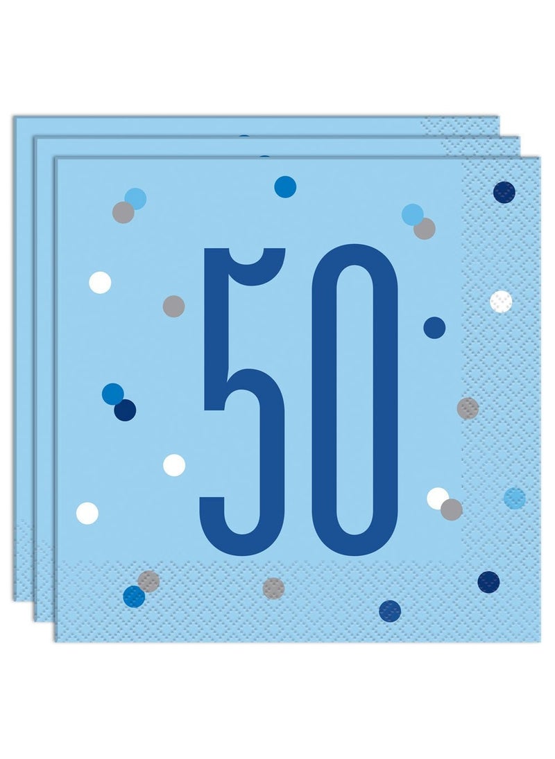 Unique 50 Years Birthday Anniversary Napkins Blue Party Tableware 33cm 16-Pack