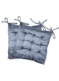 Rest Pack Of 2 Velvet Soft Chair Pad With Seat Ties Suitable For Garden , Kitchen And Office Chairs Indoor And Outdoor Silver 40X40Cm  - Image 1